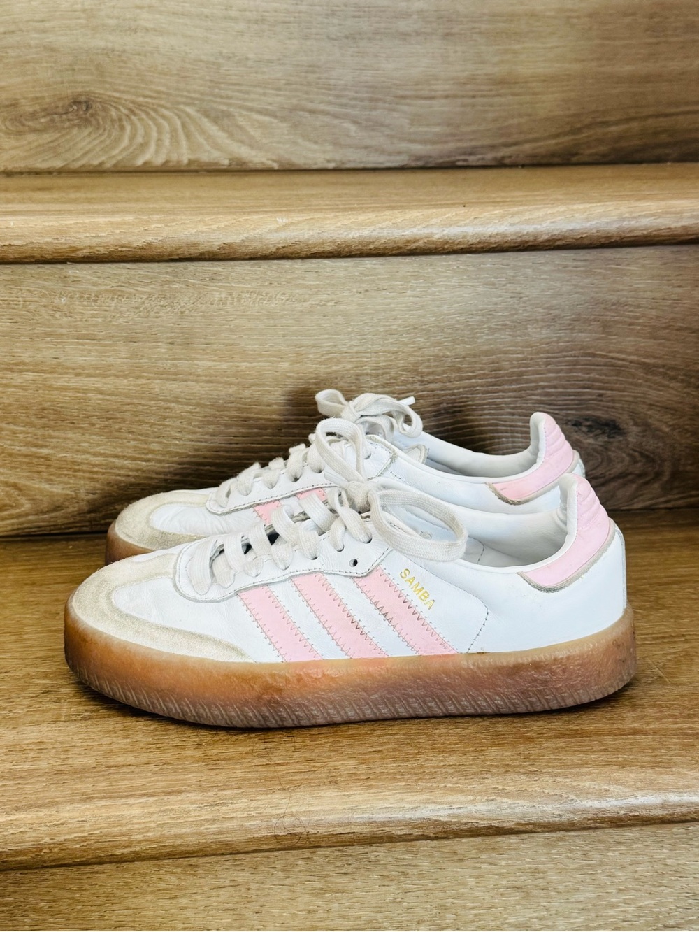 adidas Kids White and Pink Samba Sneakers